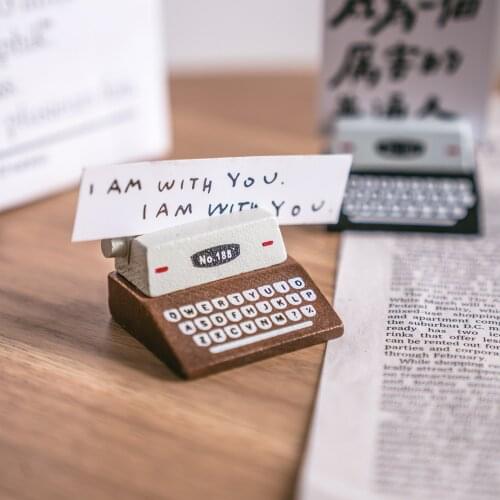 Wooden Typewriter Photo Stand Business Card Holder Rectangle Shaped Card Clip Picture Holder Handmade Memo Holder for Home Offic