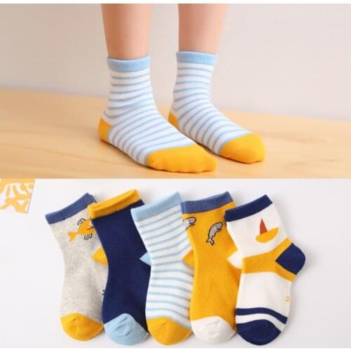 1-9Y Baby Socks 5Pairs/Lot Cotton Fish Cartoon Animal Kids Sock Girls Cute Newborn Boys Toddler Children Clothes Accessories