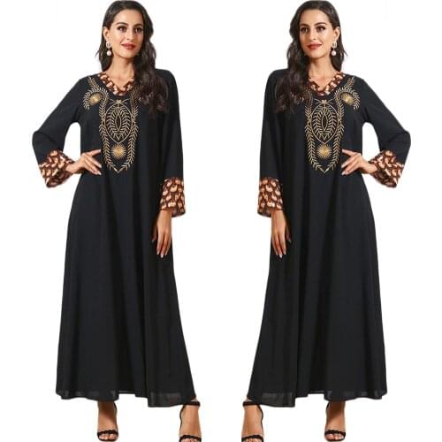 Dubai Muslim Embroidery Long Dress Arab Jilbab Turkish Ethnic Ramadan Islamic Maxi Robe Vintage Middle East Plus Size Moroccan