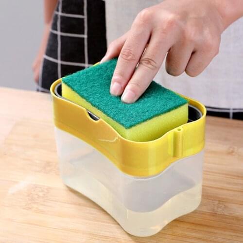385ml 2-in-1 Soap Pump Dispenser With Sponge Holder Liquid Dispenser Container Hand Press Soap Organizer Kitchen Cleaner Tools