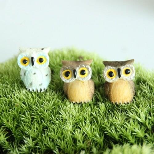2pc Cute Owls Animal Figurines Resin Miniatures Figurine Craft Bonsai Pots Home Fairy Garden Ornament Decoration Terrarium Decor