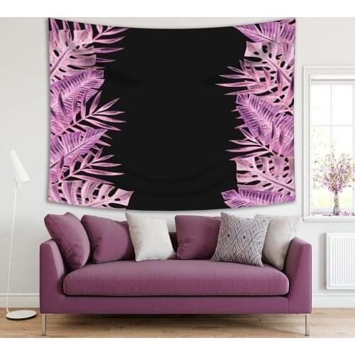 Tapestry Palm Banana Tropical Leaves Frame Nature Greenery Summertime Theme Decorative Watercolor Art Black Purple