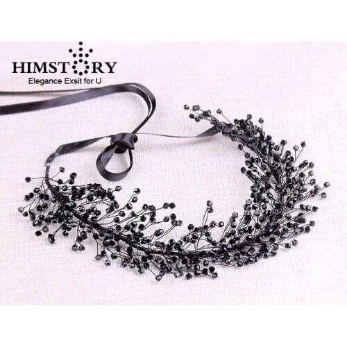 HIMSTORY NEw Handmade Brides Black Crystal Hairband Girls Woman Headband Wedding Hair Accessories Hairwear
