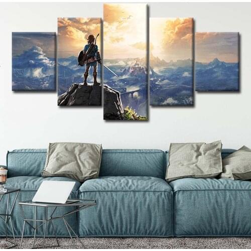 No Framed Canvas 5Pcs Anime Zelda Breath Of The Wild Game Wall Art Posters Pictures Paintings Home Decor Living Room Decoration
