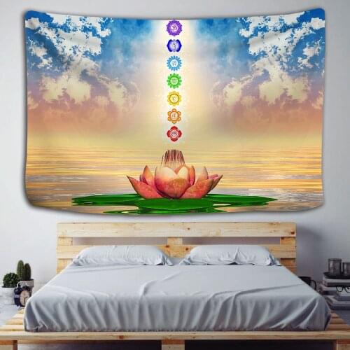 Indian Buddha Statue Meditation 7 Chakra Tapestry Wall Hanging Mandala Tapestries Wall Cloth Psychedelic Yoga Carpet Boho Decor