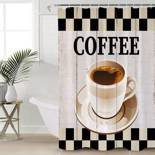 Coffee Retro Wood Grain Lattice Shower Curtain Bathroom Decorative Waterproof Polyester Fabric Curtain for Bathroom