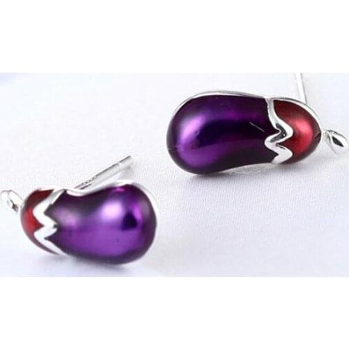 Creative Cute Fresh And Lovely Eggplant Fashion 925 Sterling Silver Jewelry Colorful Purple Epoxy Women Stud Earrings SE579