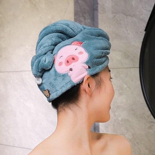 Cute Cartoon Embroidery Design Shower Cap Microfiber Hair Dry cap Quick-Drying Women Hair Towel Bathing Cap Absorbent Shower Hat