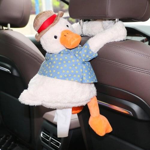 Cartoon Car Tissue Box Duck Doll Plush Toy Container Car Artifact Hanging Storage Box Napkin Storage Holder Home Car Decor