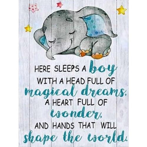 Cartoon Baby Elephant English Characters Diamond Painting Round Full Drill DIY Animal Mosaic Embroidery 5D Cross Stitch