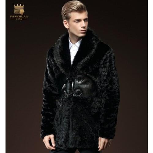 Free Shipping New fashion male Mens 2015 winter long sleeved wool lapel stitching slim fur coat long section 0160 men fanzhuan
