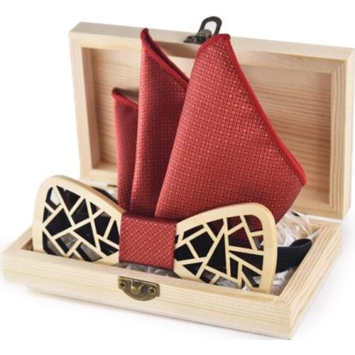 Dropshipping accesorios para hombre wedding custom diy engraved maple wood butterfly bow tie set with kerchief case