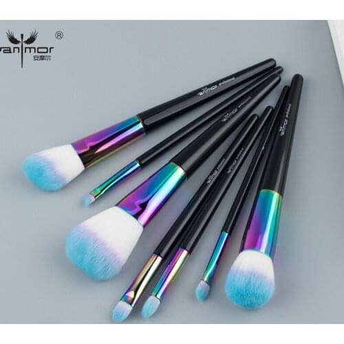 Anmor 7PCS Rainbow Makeup Brushes Set Professional Make up Brush For Face Eyes Makeup Full Size Copper Handle