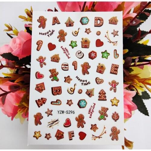 Sweet Bear Cookies Stickers for Nails Geometric Biscuits 3D Nail Sticker Sliders Decals Design Manicure Decorations Accessories