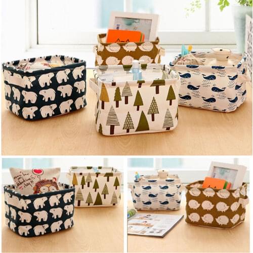 New Cartoon Linen Desk Storage Box Home Cotton Organizer Case Jewelry Cosmetic Stationery Sundries Cute Animal Tree Decor #83235