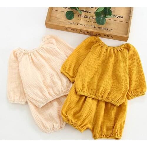 Baby Boys Girls Clothing Set New Spring Summer Kids Toddler Long Sleeve Top + Shorts 2PCS Cotton Linen Kids Clothes