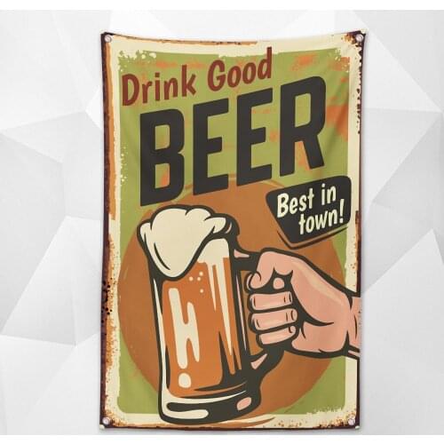 DRINK GOOD BEER Shabby Retro Banner Wall Art Bar Winery Home Decor Beer Day Poster Hanging Chart Flag Tapestry 4 Metal Grommets