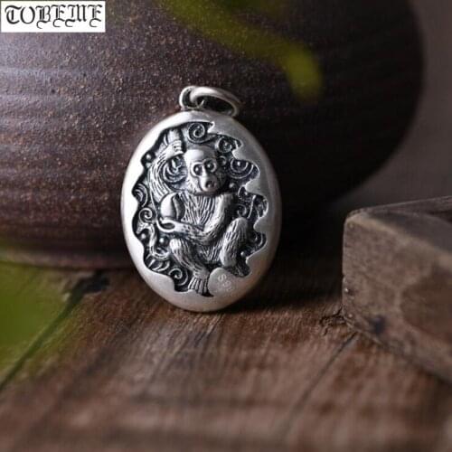 Real 925 Silver Monkey Pendant Sterling Silver Chinese Zodiac Good Luck Necklace Pendant Jewelry Gift