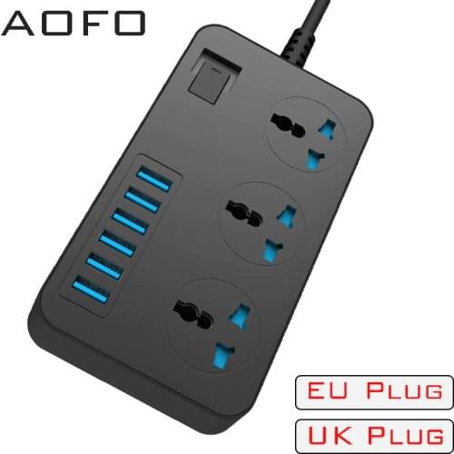 Power Strips with 3 Outlets 6 USB Ports Surge Protection Universal Power Socket with 2M Extension cord Smart USB charger Power