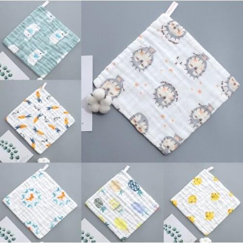 5Pcs/Set 6-Layers Muslin Cotton Baby Washcloths Cartoon Animal Fruit Printed Newborn Face Towels Infant Bibs Wipes