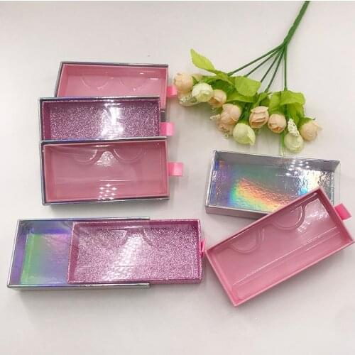 Empty Slide Drawer Lashes Boxes Glitter Smooth Pink with Holographic Eyelash Packaging for 5D Mink Lash