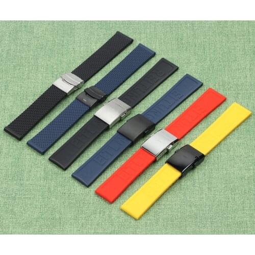 22mm 24mm Soft Black Blue Yellow Red Silicone Rubber WatchBand For Navitimer/Avenger/Breitling Strap Stainless Folding Buckl