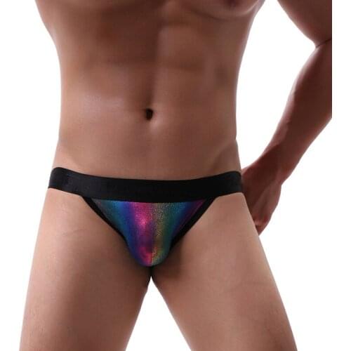 Men Thong G-string Jockstrap Rainbow Bling Underwear Lingerie Sexy String Homme Gay Erotic Party Nightclub Open Butt Panties