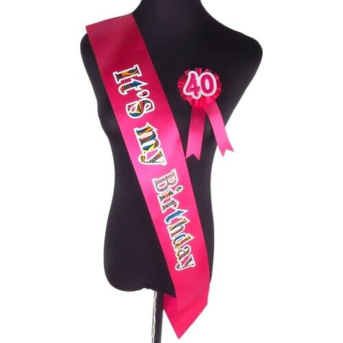 Zebra colorful Its my birthday set hot pink sash Sparkle shinning brooch princess 18 20 21 30 40 50 birthday anivessory favors