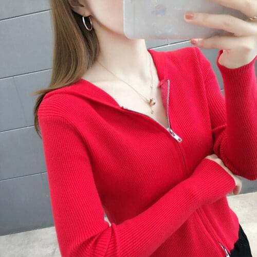 Woman Sweaters Cardigan Early Autumn Knitted Cardigan Short Sweater Hooded Slim Fit Zipper Small Coat Jacket Sueters De Mujer