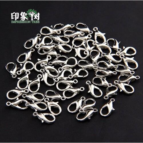 100Pcs/Pack Rhodium Plated 10/12/14/16mm Metal Lobster Clasps Claw Hooks Handmade For DIY Jewelry Components Bracelet Makings