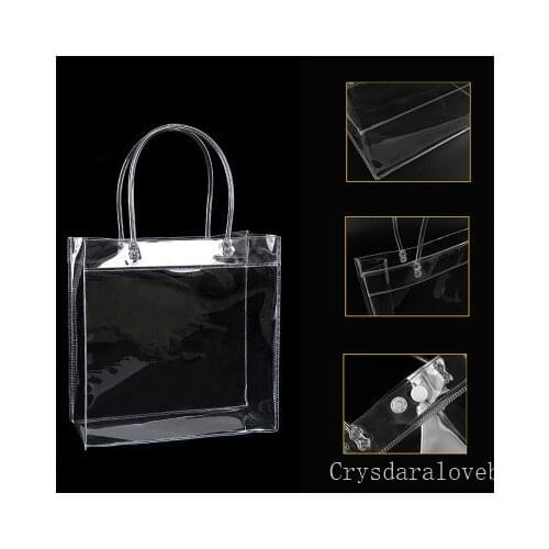 20pcs/lot Transparent soft PVC gift tote packaging bags with hand loop, clear Plastic handbag, cosmetic bag