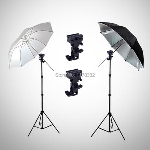 4in11set Flash Mount Bracket / Kit Light Stand Flash Bracket B Mount 33"Umbrella Black Reflective Umbrella+white studio Umbrella