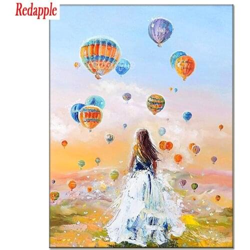 5D Diamond Painting Girl Women Full Drill Kits, Hot Air Balloon Grassland DIY Art mosaic Embroidery Cross Stitch Home Decoration