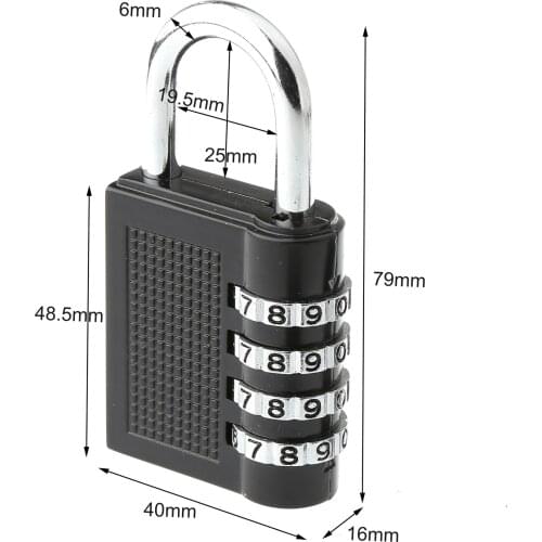 80*43*14mm Heavy Duty 4 Dial Digit Combination Lock Weatherproof Security Padlock Outdoor Gym Safely Code Lock Black