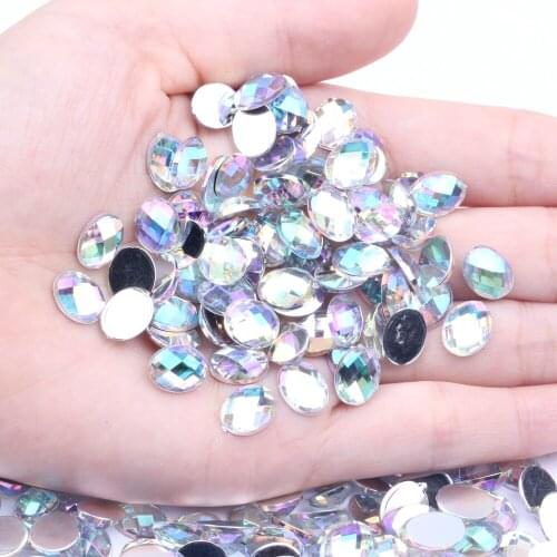 8x10mm 50pcs Oval Shape Earth Face Acrylic Rhinestones Flatback AB Colors Glue On Beads Clothing Gems DIY Jewelry Nails Art
