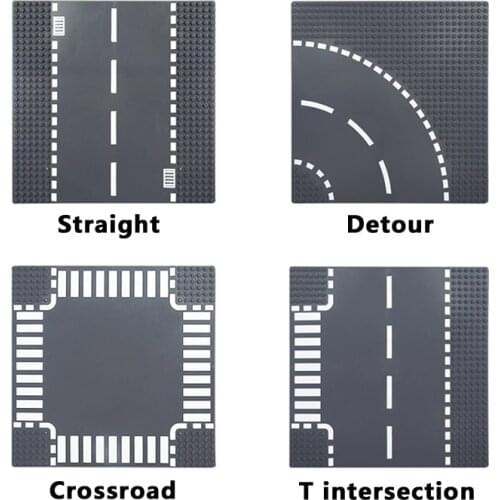 DIY City Road Street Baseplates Straight Curve Crossroad T Junction Blocks Small Particle Base Plate