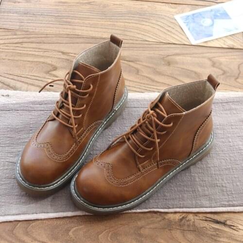 Retro Martin Boots Round Head Brock Handsome Motorcycle Boots Mori Girl Student Flat Casual Ankle Boots British Style Women Shoe