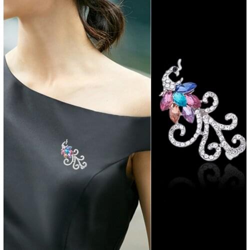 Crystal Peacock Pins and Brooches Colorful Rhinestone Party Dress Costume Pin Jewelry Fashion Female Brooch