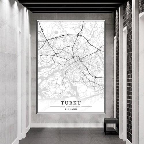 Black and White City Map The Turku City Map Poster HD Print Wall Art Canvas Nordic Landscape Painting for Home Decor