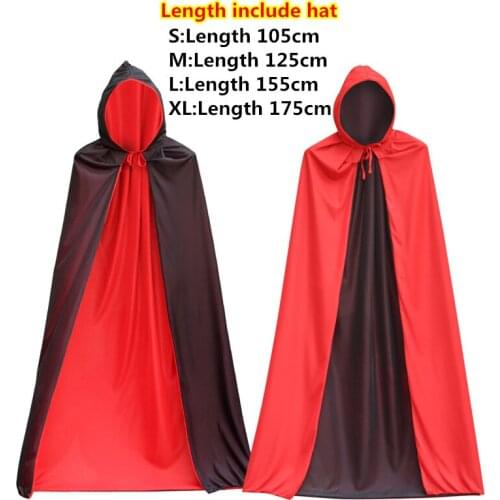 Halloween Long Hooded Cloak Witches Collar Black and Red Double Cloak Cosplay Vampire Cape Can Wear on Both Sides for Adult Kid