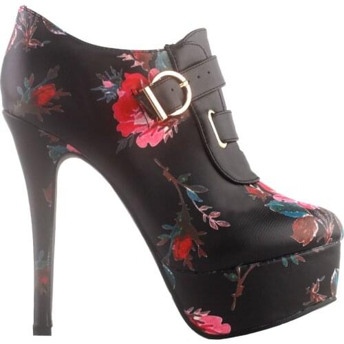 LF80879 SHOW STORY Elegant Red Black The Plum Blossom Buckle Platform Stiletto Ankle Bootie Boot