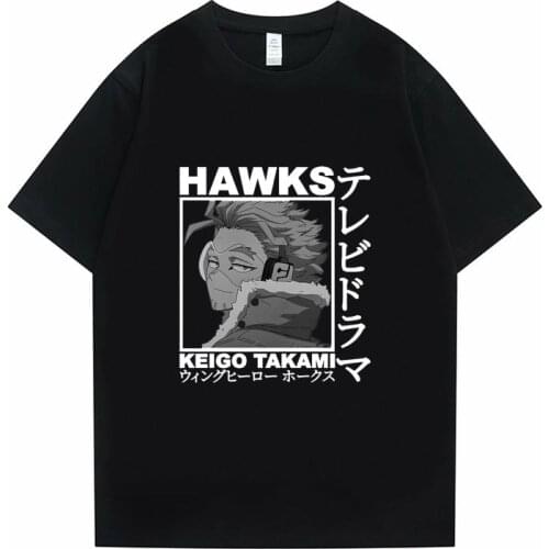 Japan Anime My Hero Academia Hawks Keigo Takami Oversize T-shirt Summer Men Simple Tees Tops Women Casual Cotton Tshirt Tops