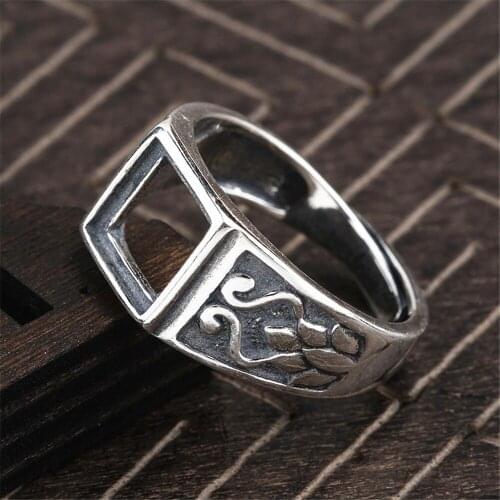 Ring Setting for 8x8mm Square Cabochons Ring Blank Thai Sterling Silver Adjustable Band Ring Base JZ0015
