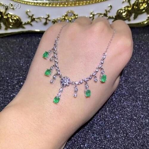 Natural green emerald Pendant necklace S925 silver Natural gemstone necklace Fashion Tassels Water drop woman party jewelery