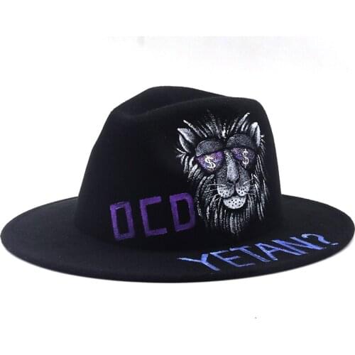 New Spring Women Men Hand Painted Art Fake Wool Fedora Hat Artificial Graffiti Fashion Vintage Jazz Fedora Cap
