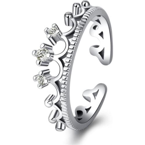925 Sterling Silver Enchanted Princess Crown Opening Rings AAA Cubic Zirconia Engagement Wedding Rings For Women S-R26