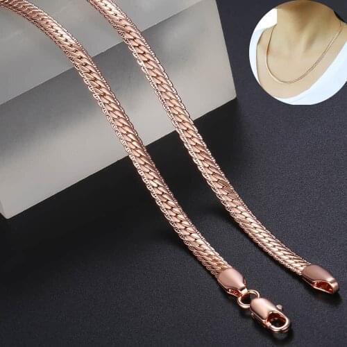 Mens Womens Necklace 4mm Hammered Curb Cuban Link Chain Unisex Rose Gold Filled Necklace For Women Men Fashion Jewelry LGN266