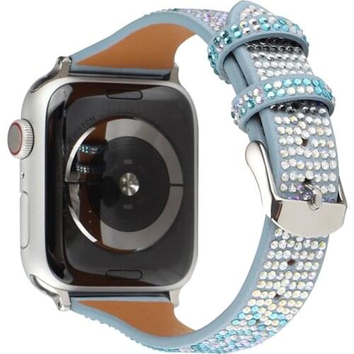 Shiny Genuine Leather Strap for Apple Watch Band 44mm 42mm 40mm 38mm Replacement iWatch Series 6 5 4 3 2 1 SE Bracelet Wristband