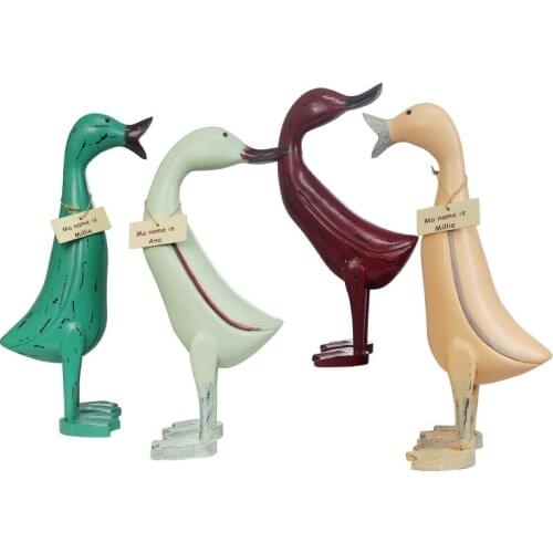 [VIP]Nordic Pine Wood Crafts Hand-carved Painted Duck Sculpture Desk Ornaments Decoration Retro Vintage Old Style