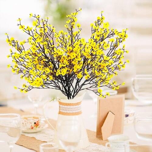 Silk Gypsophila Artificial Flower Bouquet DIY Fake Plant UV Resistant Cherry Blossoms Home Garden Greenery Decor for Wedding